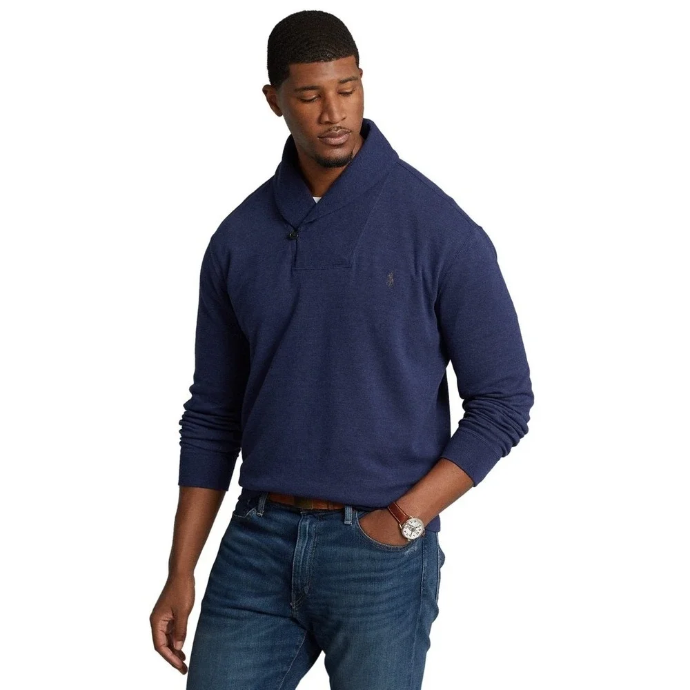 Polo Ralph Lauren Shawl Collar Pullover Mens Large Blue Knit Sweater